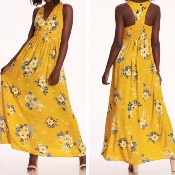 JAPNA | Yellow Floral Racerback Summer Maxi Dress | Sz S - Picture 2 of 15